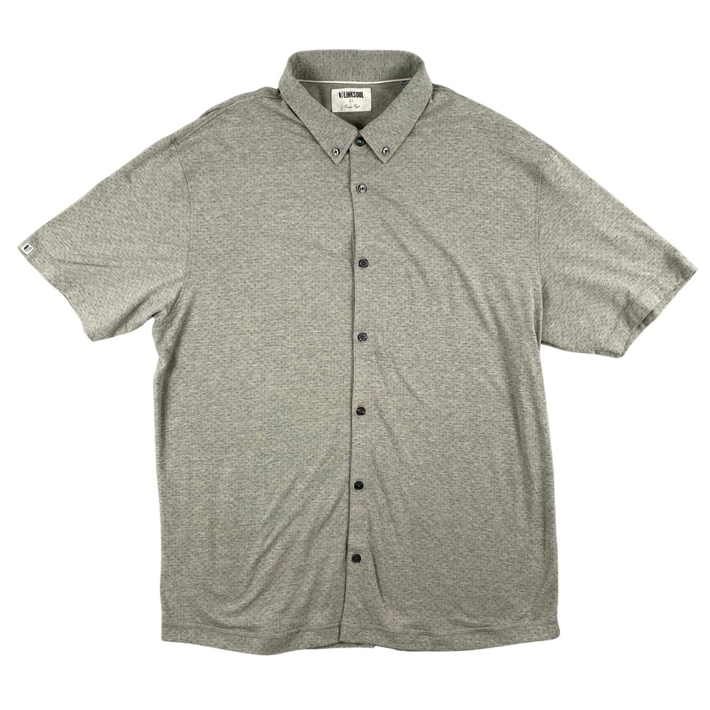 Linksoul Shirt Mens XL Gray Short Sleeve Button Down Casual Golf Subtle Dot